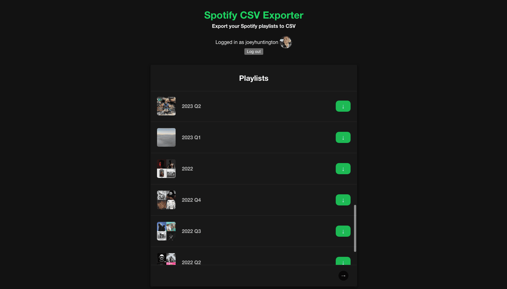 screenshot of Spotify CSV Exporter project